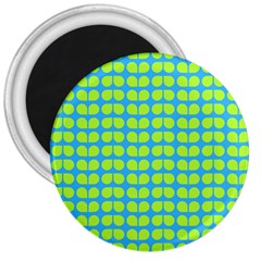 Blue Lime Leaf Pattern 3  Button Magnet by GardenOfOphir