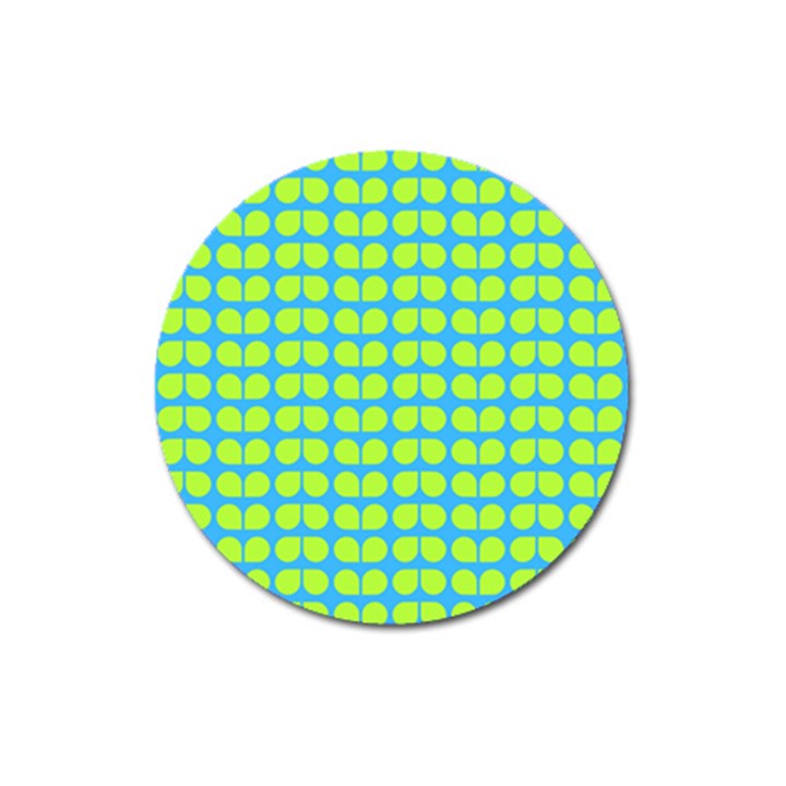 Blue Lime Leaf Pattern Magnet 3  (Round)