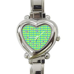 Blue Lime Leaf Pattern Heart Italian Charm Watch  by GardenOfOphir