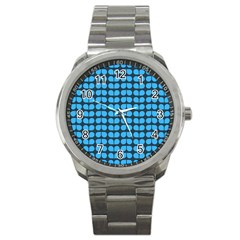 Blue Gray Leaf Pattern Sport Metal Watch by GardenOfOphir