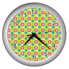 Cute Floral Pattern Wall Clock (silver) by GardenOfOphir