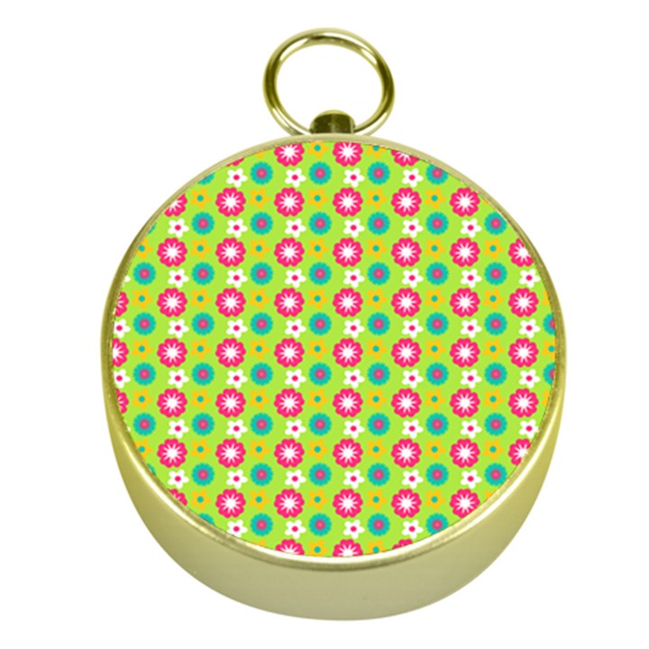 Cute Floral Pattern Gold Compass