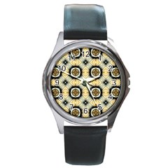 Faux Animal Print Pattern Round Leather Watch (silver Rim) by GardenOfOphir