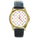 Cute Pretty Elegant Pattern Round Leather Watch (Gold Rim)  Front