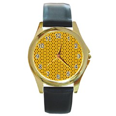 Cute Pretty Elegant Pattern Round Leather Watch (gold Rim)  by GardenOfOphir