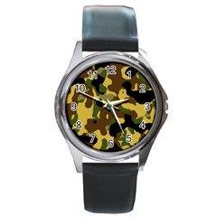Camo Pattern  Round Leather Watch (silver Rim)