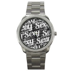 Sexy Text Typographic Pattern Sport Metal Watch by dflcprints