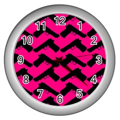 Pink Gun Wall Clock (Silver)