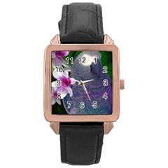 African Grey Parrot Rose Gold Leather Watch 