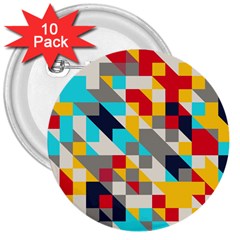 Colorful Shapes 3  Button (10 Pack) by LalyLauraFLM