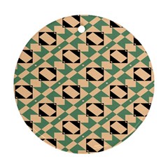 Brown Green Rectangles Pattern Round Ornament (two Sides) by LalyLauraFLM