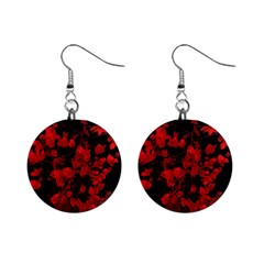 Dark Red Floral Print Mini Button Earrings by dflcprintsclothing