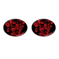 Dark Red Floral Print Cufflinks (oval) by dflcprintsclothing