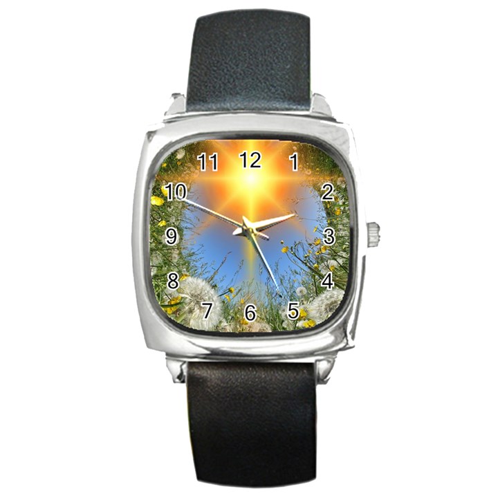 Dandelions Square Leather Watch