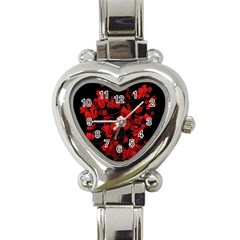 Dark Red Flower Heart Italian Charm Watch  by dflcprints