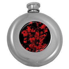 Dark Red Flower Hip Flask (round) by dflcprints