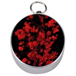 Dark Red Flower Silver Compass Front