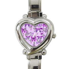 Purple Awareness Butterflies Heart Italian Charm Watch  by FunWithFibro