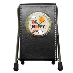 Be Happy Stationery Holder Clock by Kathrinlegg