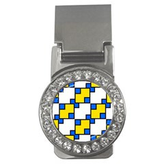 Yellow And Blue Squares Pattern Money Clip (cz) by LalyLauraFLM