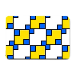 Yellow And Blue Squares Pattern Small Doormat by LalyLauraFLM