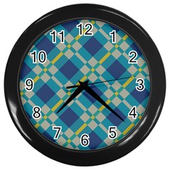 Squares And Stripes Pattern Wall Clock (black) by LalyLauraFLM