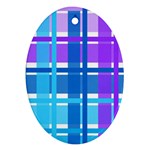 Blue & Purple Gingham Plaid Oval Ornament (Two Sides) Front