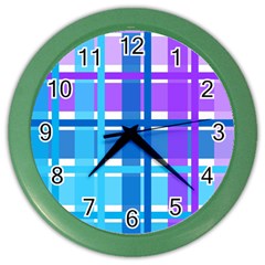 Blue & Purple Gingham Plaid Wall Clock (color) by StuffOrSomething