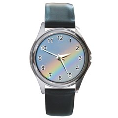 Rainbow Round Leather Watch (silver Rim) by yoursparklingshop