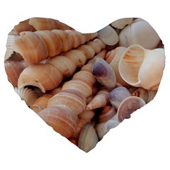 Sea Shells Large 19  Premium Flano Heart Shape Cushion by yoursparklingshop