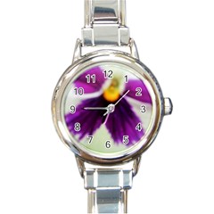 Inside Purple White Violet Flower Round Italian Charm Watch