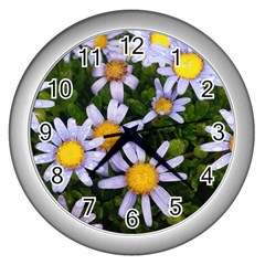 Yellow White Daisy Flowers Wall Clock (silver)