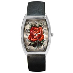 Red Rose Tonneau Leather Watch by ArtByThree