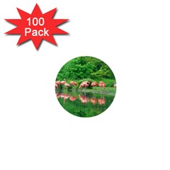 Flamingo Birds At Lake 1  Mini Button (100 Pack)