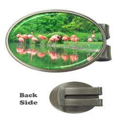 Flamingo Birds At Lake Money Clip (oval)