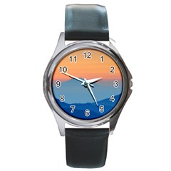 Unt4 Round Leather Watch (silver Rim) by things9things