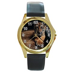 Photo  Round Leather Watch (gold Rim) 