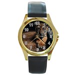 Photo  Round Leather Watch (Gold Rim)  Front