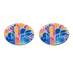 Yellow Blue Pink Abstract  Cufflinks (oval)