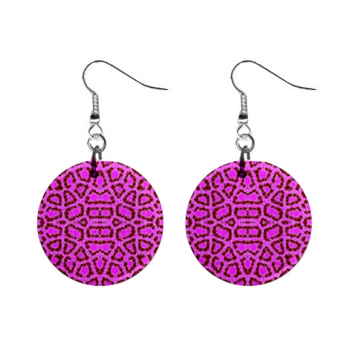 Florescent Pink Animal Print  Mini Button Earrings