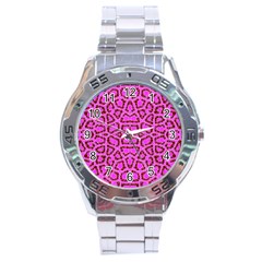 Florescent Pink Animal Print  Stainless Steel Watch