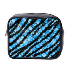 Bright Blue Tiger Bling Pattern  Mini Travel Toiletry Bag (Two Sides)