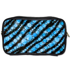 Bright Blue Tiger Bling Pattern  Travel Toiletry Bag (two Sides) by OCDesignss