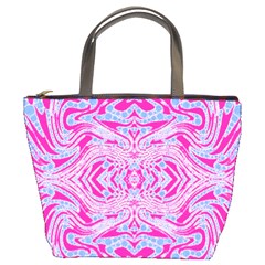 Trippy Florescent Pink Blue Abstract  Bucket Handbag by OCDesignss