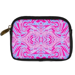 Trippy Florescent Pink Blue Abstract  Digital Camera Leather Case by OCDesignss