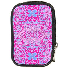 Trippy Florescent Pink Blue Abstract  Compact Camera Leather Case by OCDesignss
