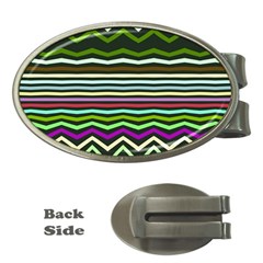 Chevrons And Distorted Stripes Money Clip (oval) by LalyLauraFLM