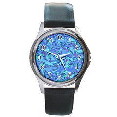 Blue Confetti Storm Round Leather Watch (silver Rim)