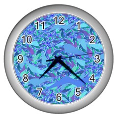 Blue Confetti Storm Wall Clock (silver) by KirstenStar