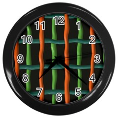 Orange Green Wires Wall Clock (black) by LalyLauraFLM